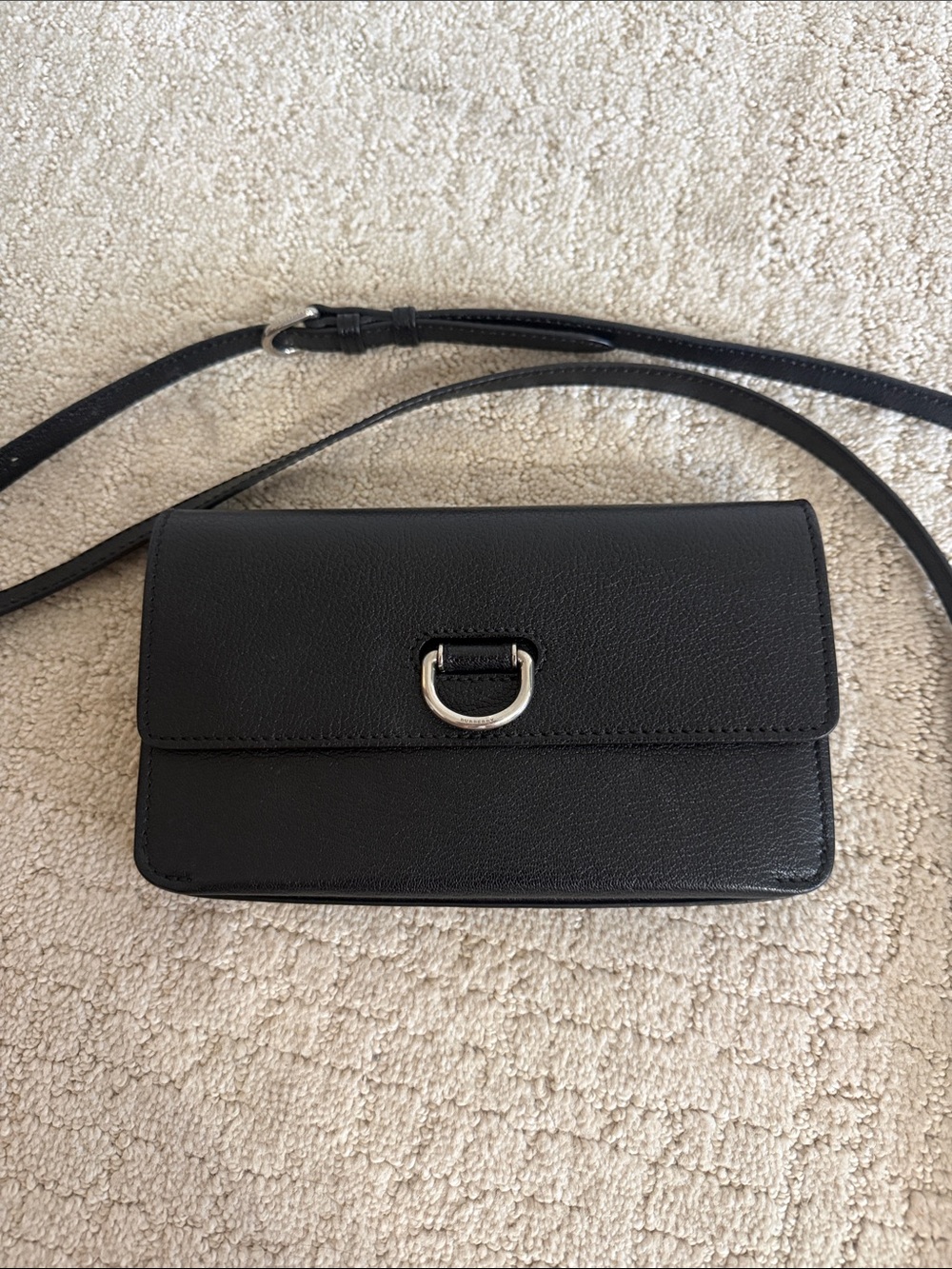 Burberry Black Leather Crossbody with Silver D-Ring